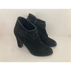 Impo Odessa Womens Size 5.5M Black Faux Suede Block Heel Ankle Bootie Distressed